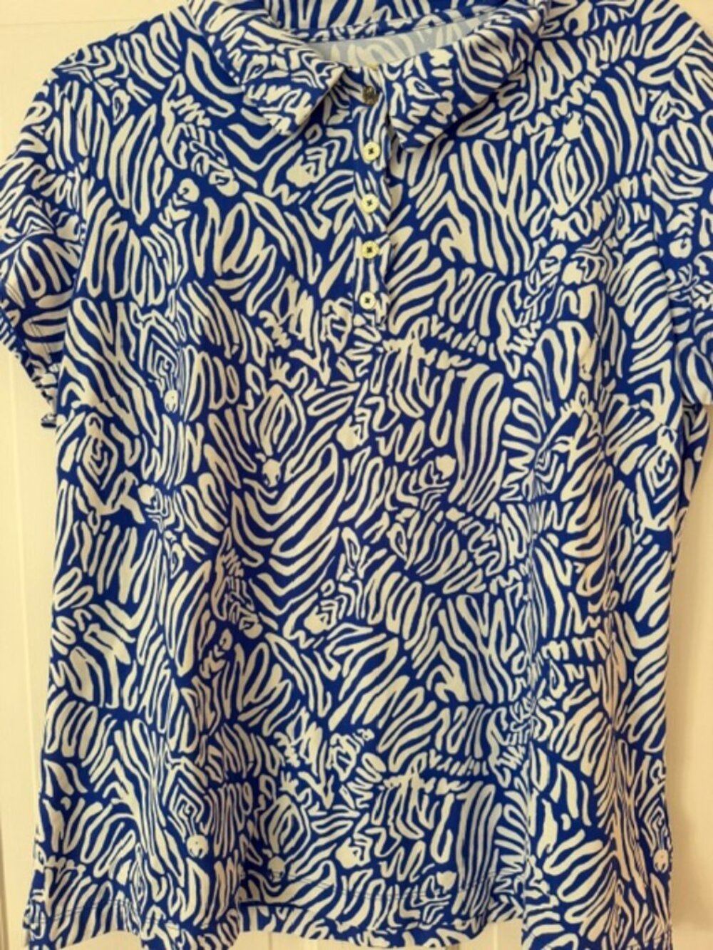 Lilly Pulitzer Luxletic Blue & White Patterned Polo Size XXL